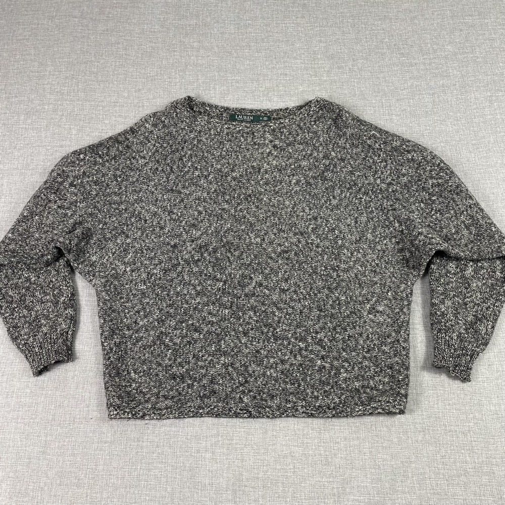 Lauren Ralph Lauren Sweater Womens Small Gray Cotton Acrylic Crew‎ Neck Knit